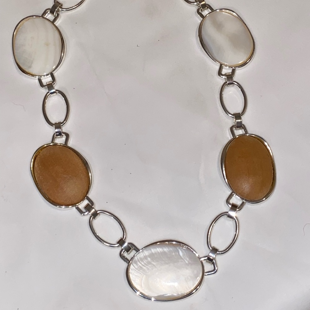 Silver Necklace with brown and white accent pieces